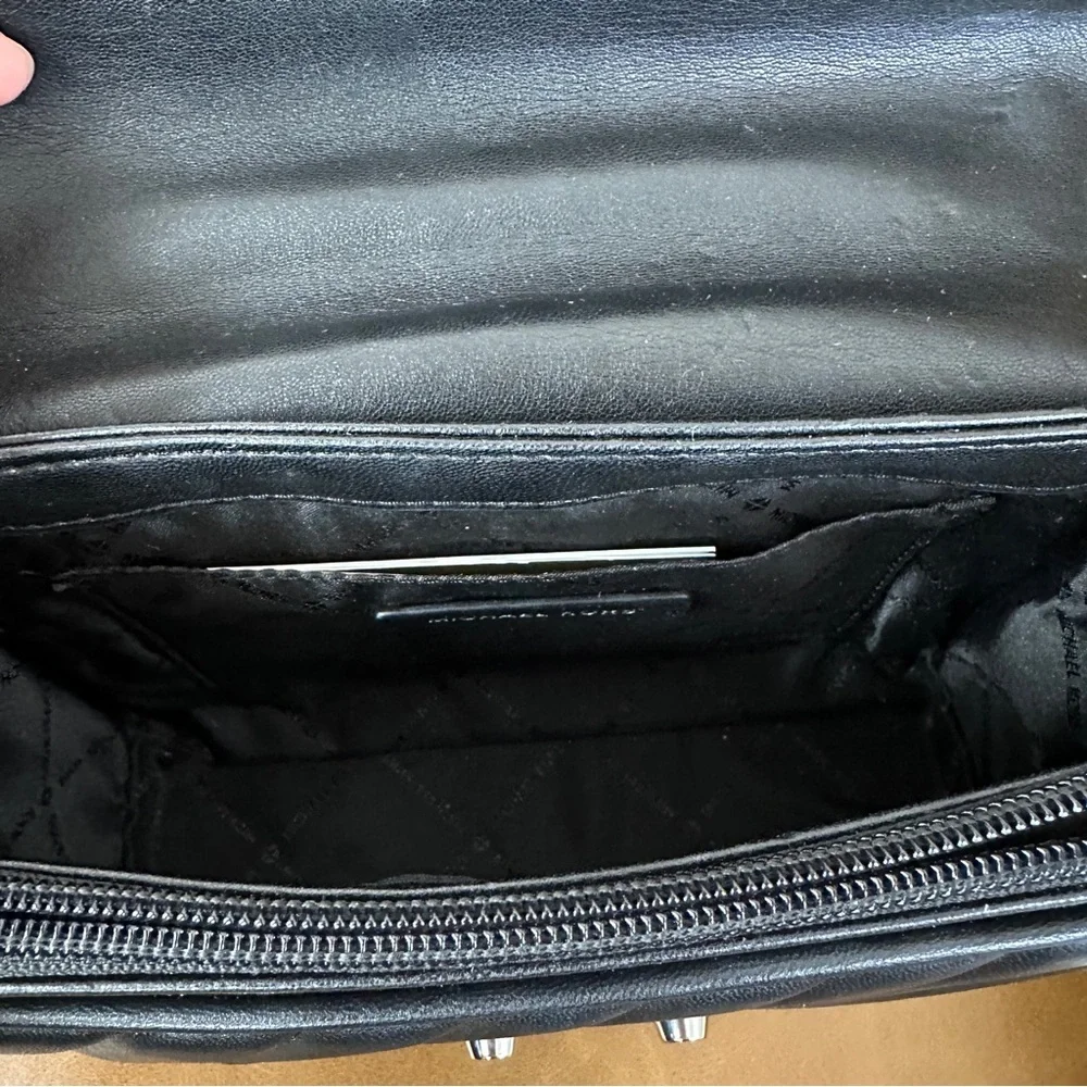 Michael Kors Black Quilted Leather Shoulder Bag with Silver Chain - Picture 6 of 7